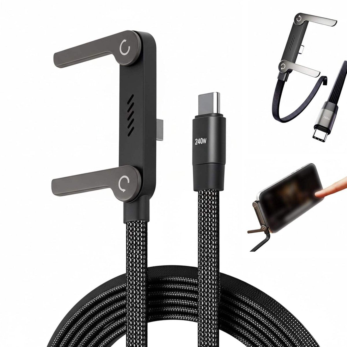 Ultra-Grip Charger 240 W snel laadkabel met verstelbare telefoonstandaard USB C