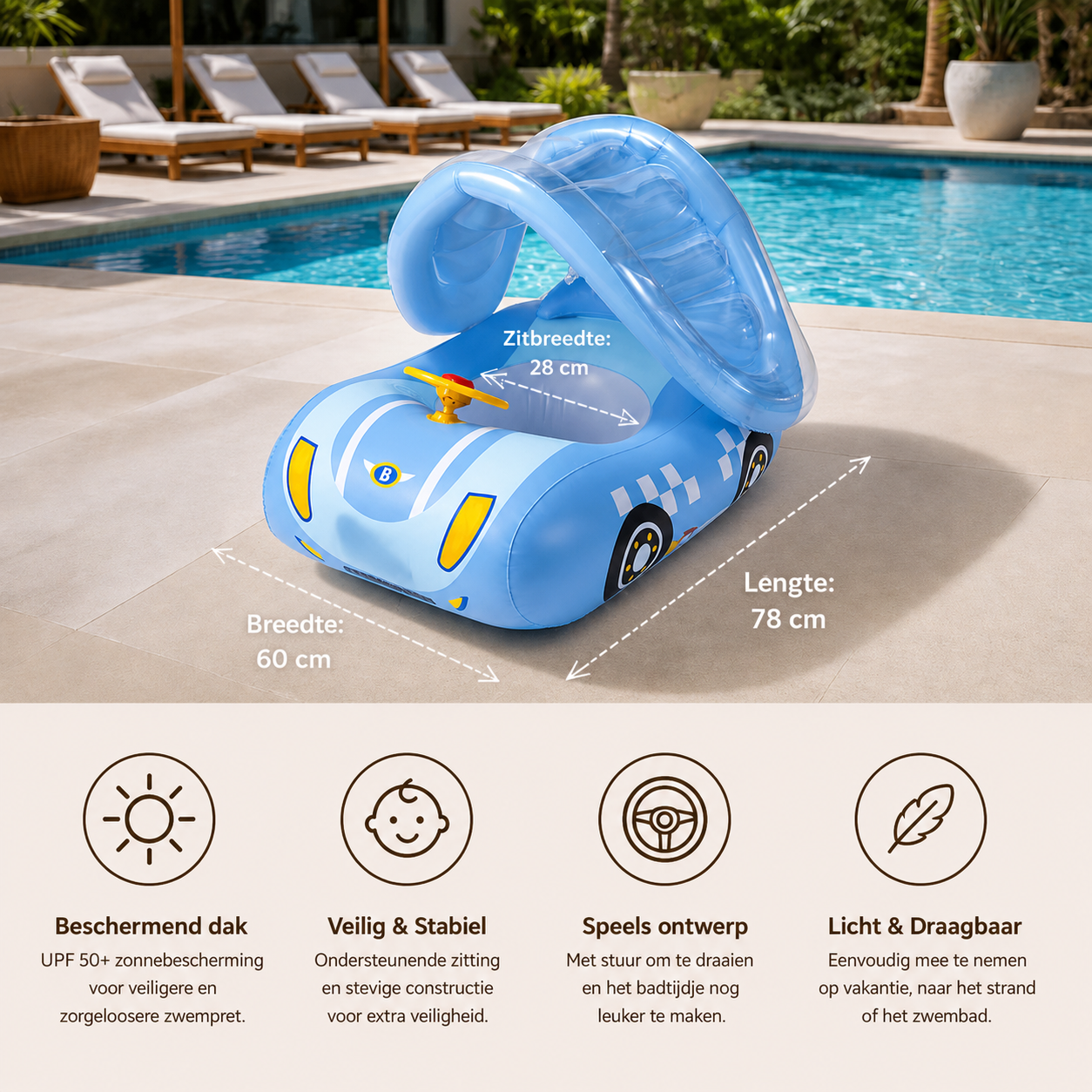 SunnyRide™ Baby Float, De favoriete zomerfloat voor ouders, Inclusief GRATIS zonnescherm