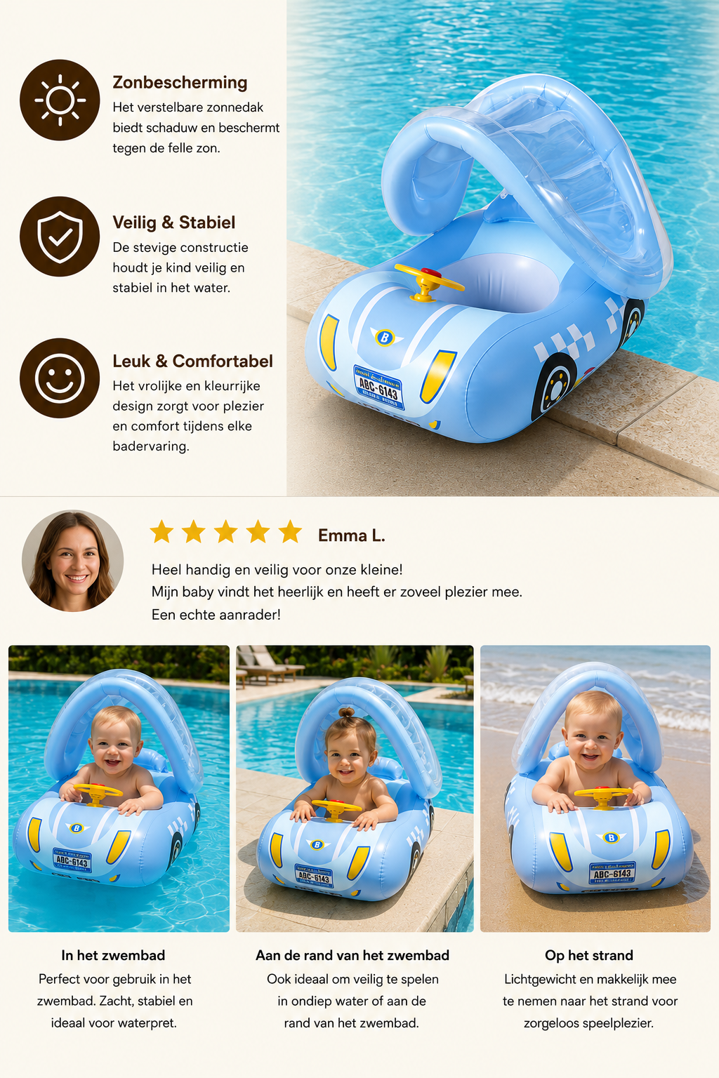 SunnyRide™ Baby Float, De favoriete zomerfloat voor ouders, Inclusief GRATIS zonnescherm