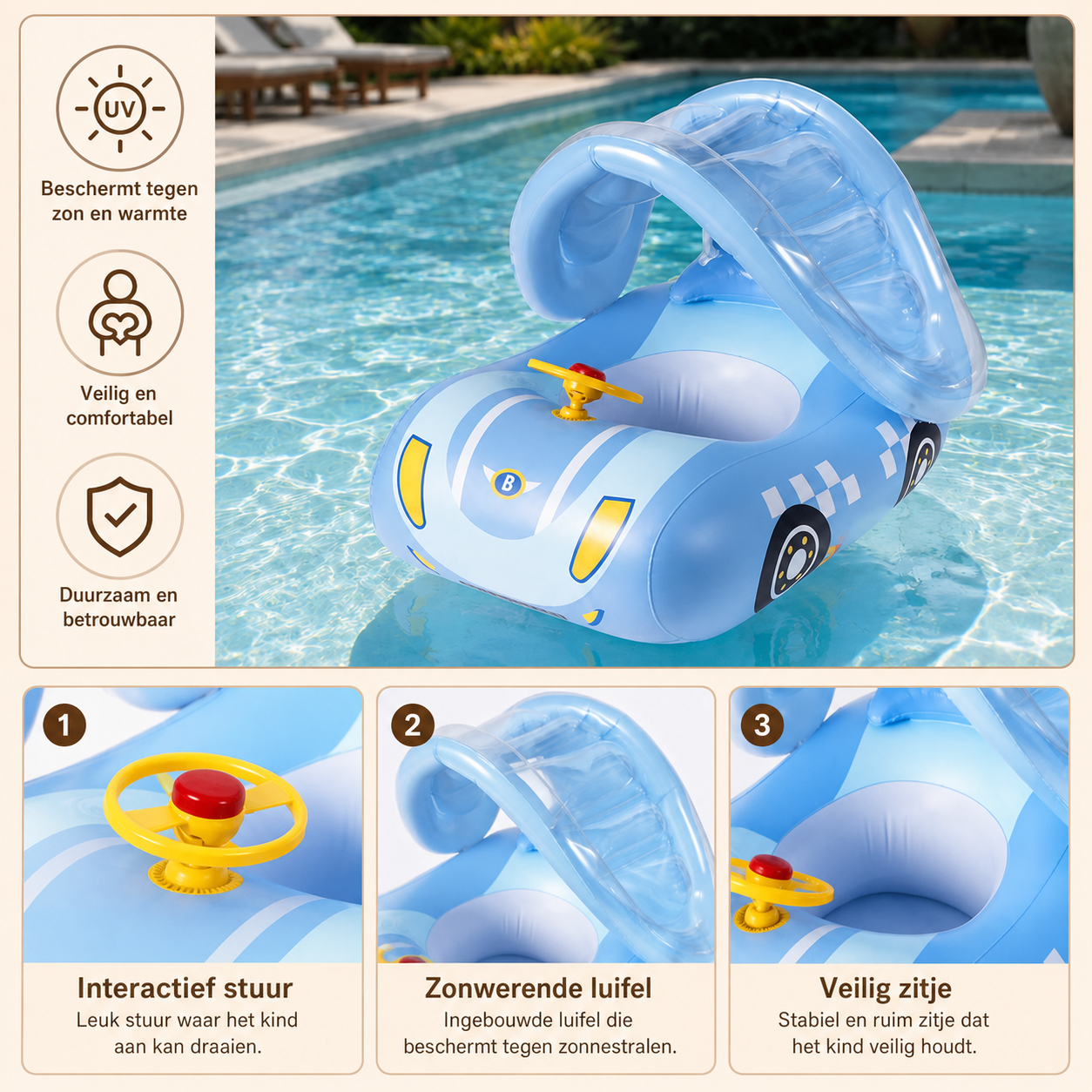 SunnyRide™ Baby Float, De favoriete zomerfloat voor ouders, Inclusief GRATIS zonnescherm