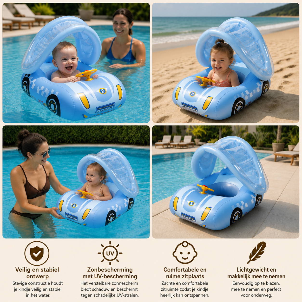 SunnyRide™ Baby Float, De favoriete zomerfloat voor ouders, Inclusief GRATIS zonnescherm
