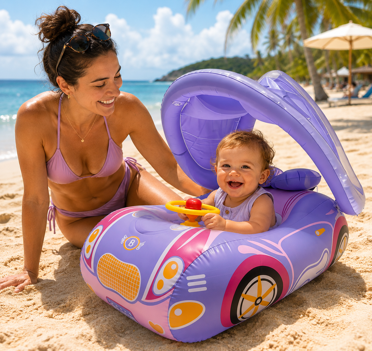 SunnyRide™ Baby Float, De favoriete zomerfloat voor ouders, Inclusief GRATIS zonnescherm